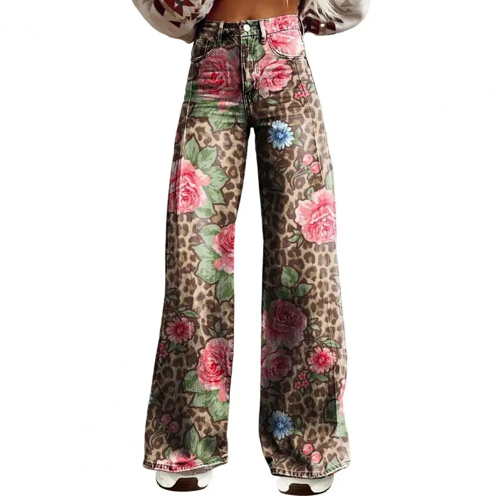 Leopard Print Jeans Women Oversized Wide Leg Denim Trousers Streetwear Hip Hop Vintage Loose Baggy Designer Jeans