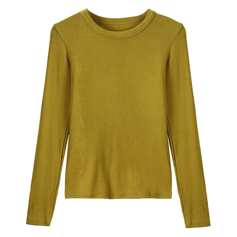 

2025 Новая нить с круглым вырезом, облегающая базовая рубашка для женщин, подходит для осени и зимы, тонкая футболка с длинными рукавами и верхняя одежда