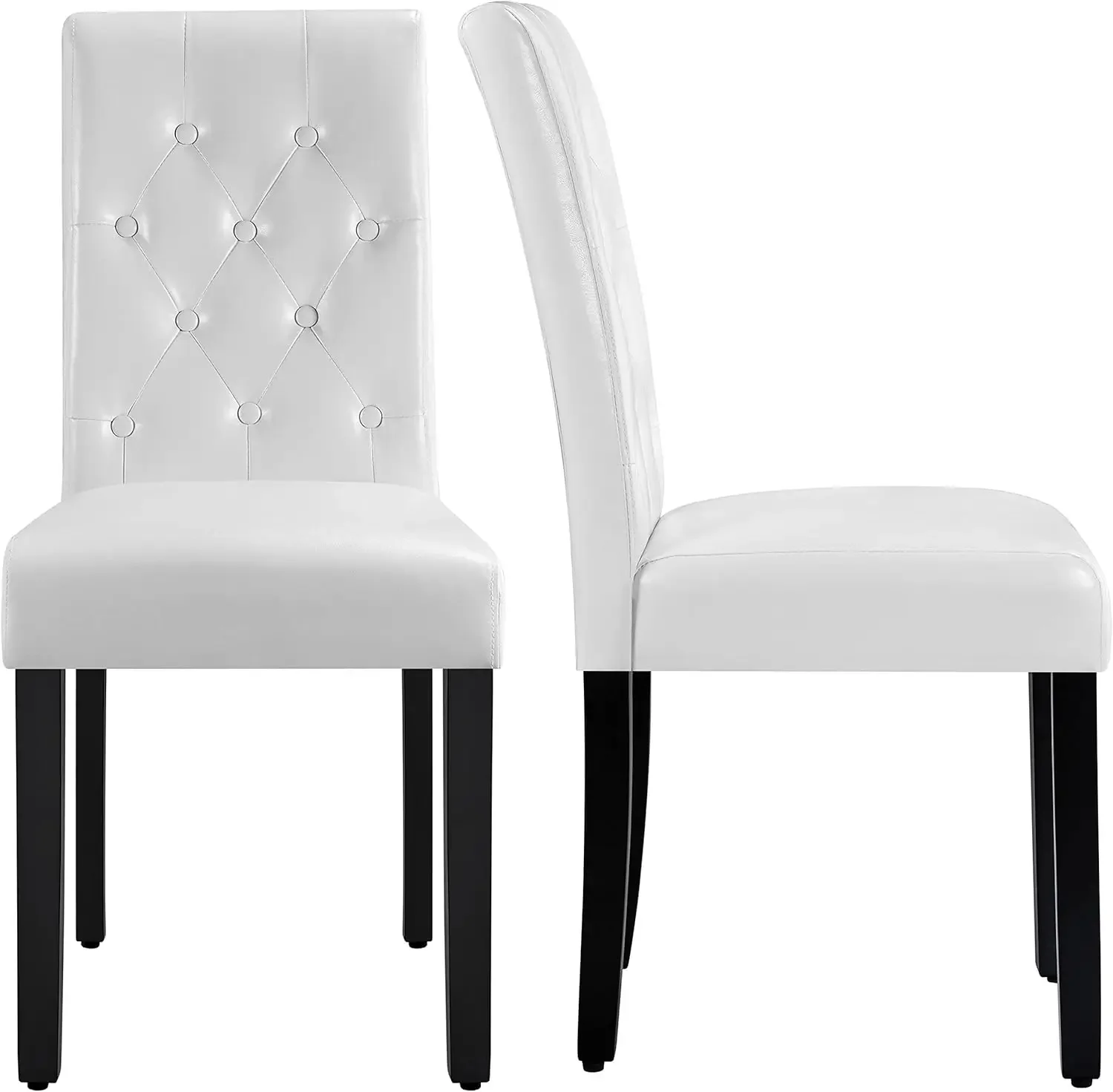 Dining Chairs Kitchen Chair Living Room Restaurant Tufted Leather with Padded Seat and Wood Legs, Set of 2, Wh