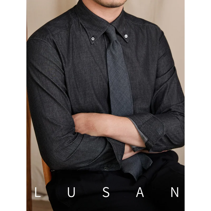 Mr. Lu San Commuting Italian Style Denim Long Sleeve Shirt100%Cotton Naples Retro Gentleman Shirt Trendy Men