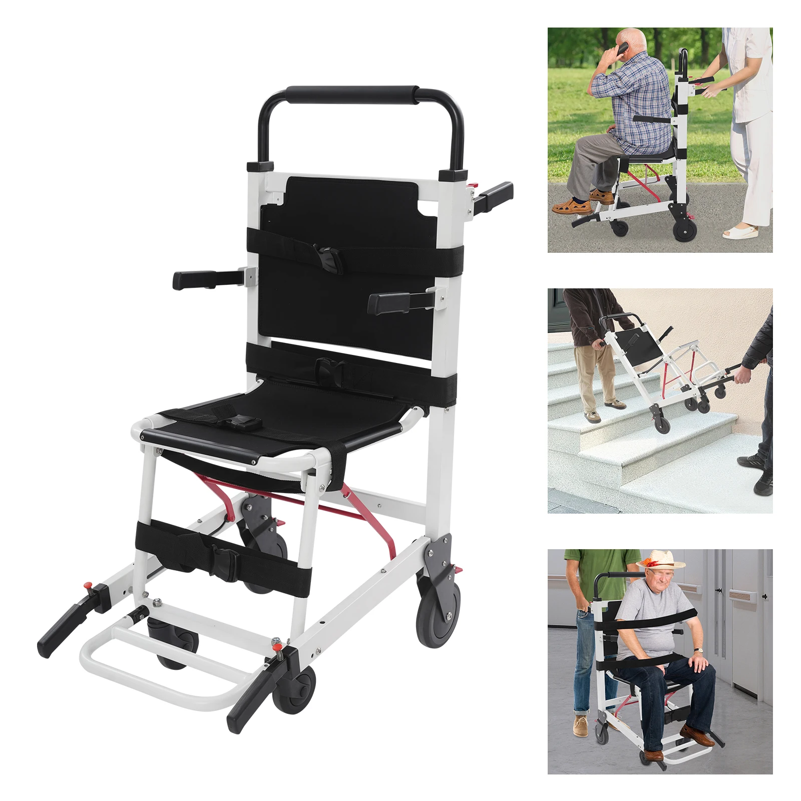 

4-Wheel Stair Evacuation Chair Foldable 396.83lbs Load Capacity for Medical Emergency Patient Transfer