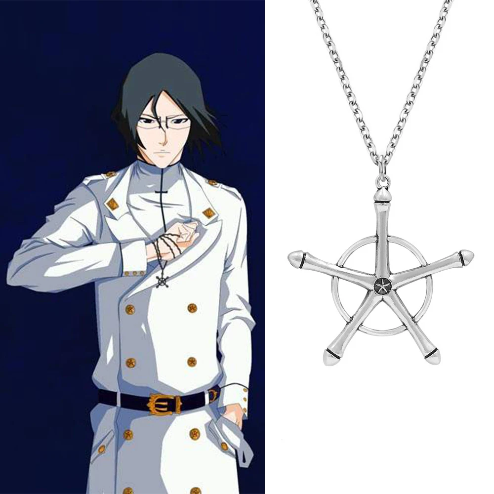 Anime Bleach Cosplay Necklace Quincy Ishida Uryuu Ginrei Gojiaku Amulet Pendant Necklace for Women Men Choker Jewelry Gift