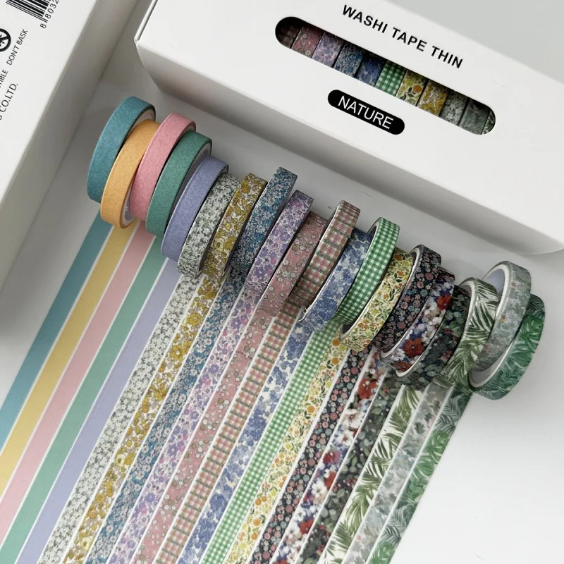 20 Rolls/Box Vintage Handmade Fine Tape Flower Grid Pattern Decorative Tape Handmade DIY Decorative Materials