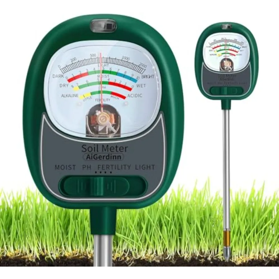 Soil Moisture Meter for Plants, 4-in-1 Soil Tester - pH/Fertility/Sunlight Meter, Large Dial, Indoor/Outdoor Plant Water Monito