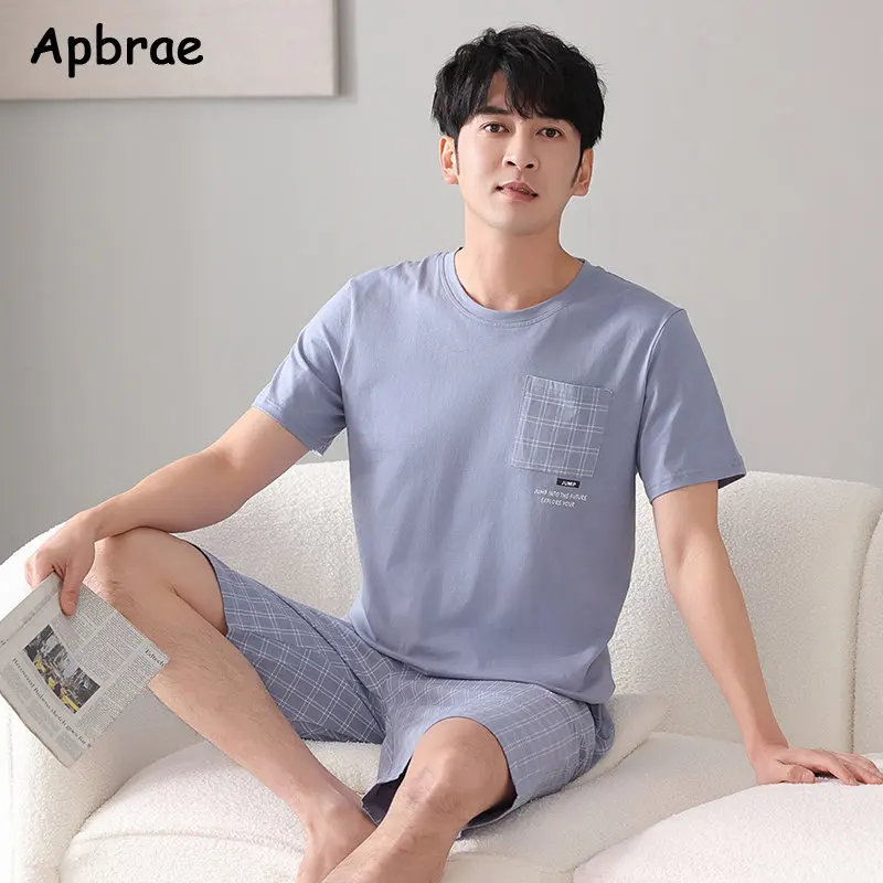 Plus Size 4XL-7XL Short Sleeve Pajama Simple Style Men Pijamas Summer Men\'s Cotton Sleepwear Fashion Nightwear Loose Home Suit