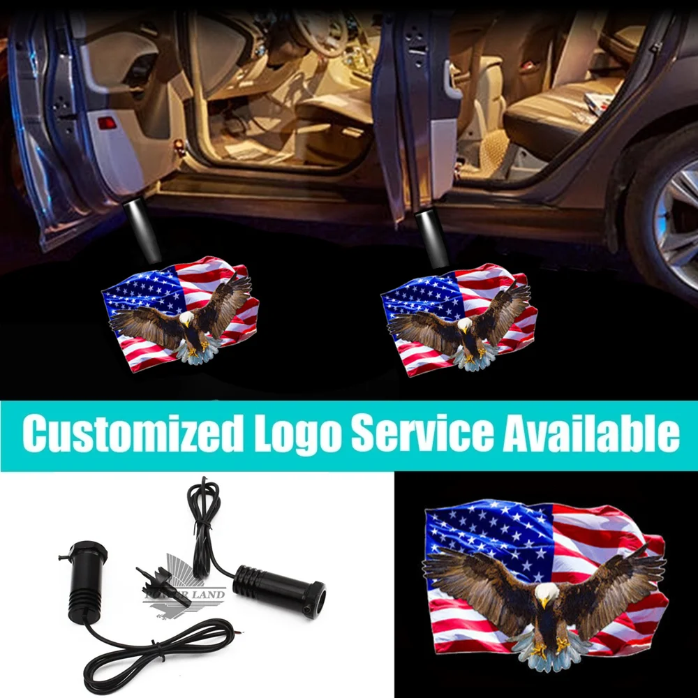 2Pcs Wired USA American Flag Bald Eagle Logo Car Door Led Welcome Courtesy Laser Projector Shadow Lights