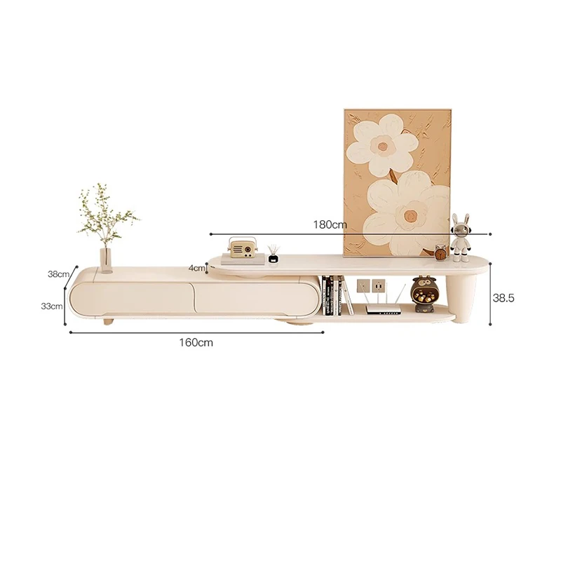 French Kawaii Tv Stand Adjustment Design Multi-functional Extendable Tv Stand Unique Aesthetic Meuble Télé Room Furnitures