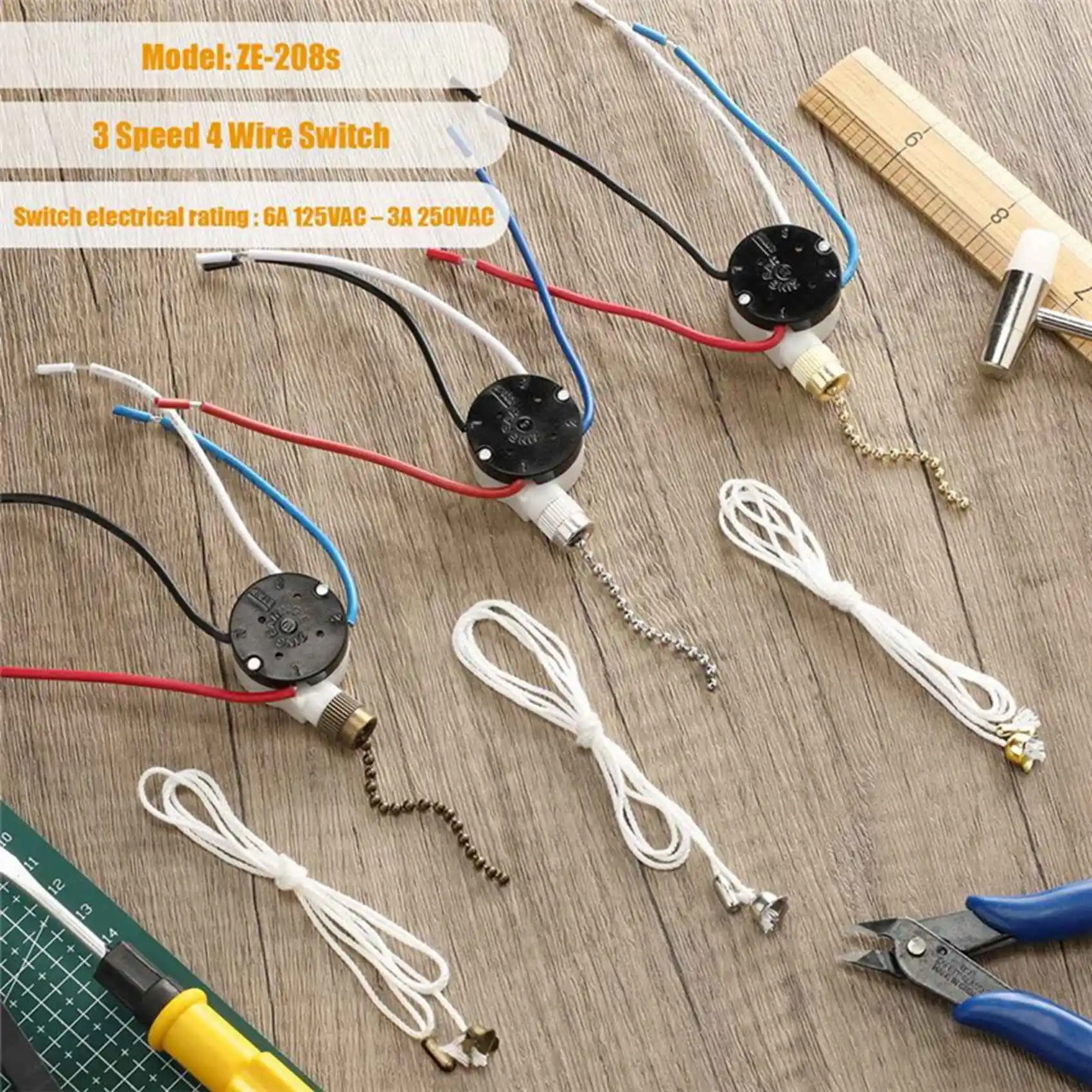 

3 шт. Ze-208S E89885 3-скоростной 4-проводной цепной переключатель, переключатель света вентилятора на потолке, запасная часть, AJAS