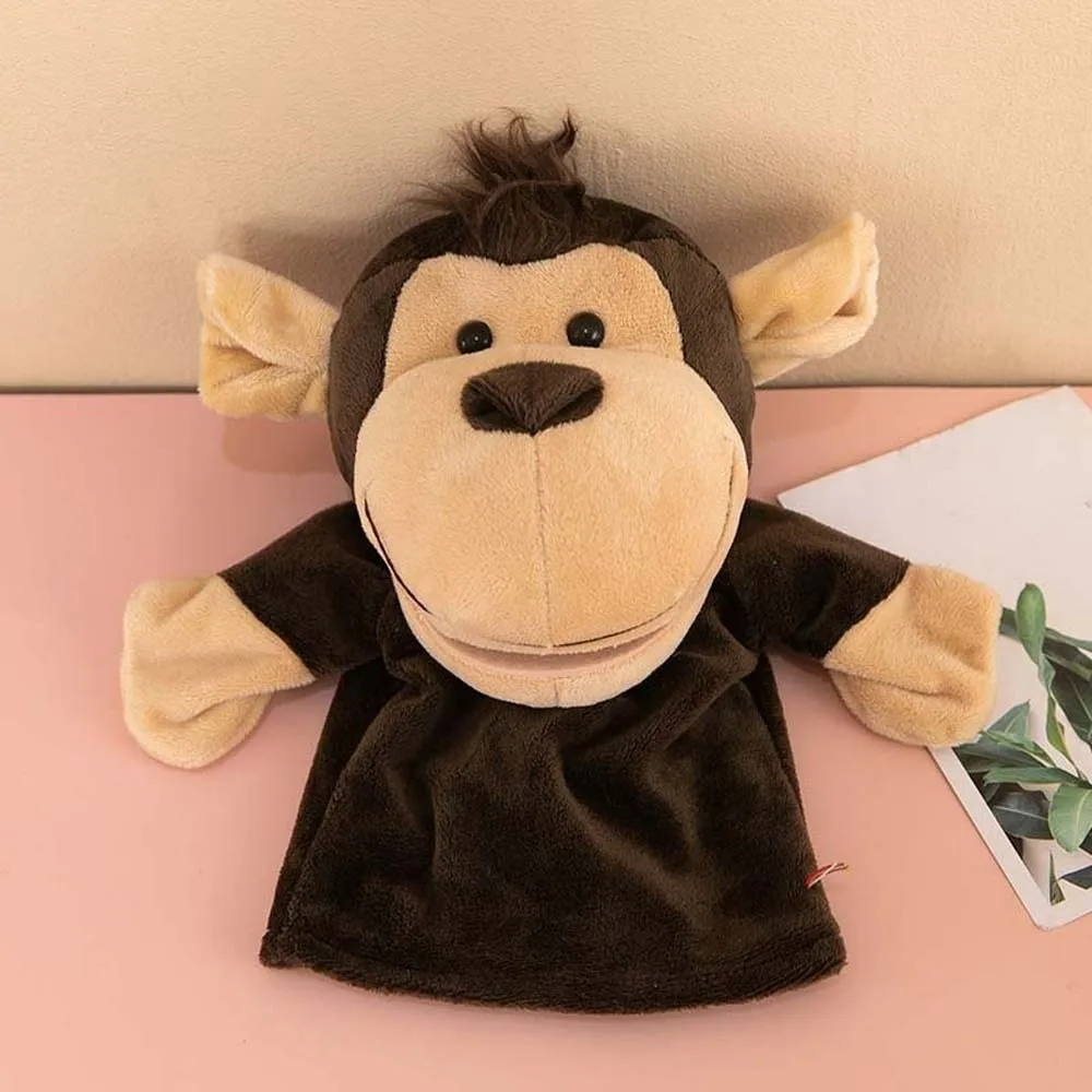 Presentes do miúdo animal de pelúcia fantoche de mão interativo dos desenhos animados boneca de mão de pelúcia bonito macaco mão fantoches de dedo pai-filho
