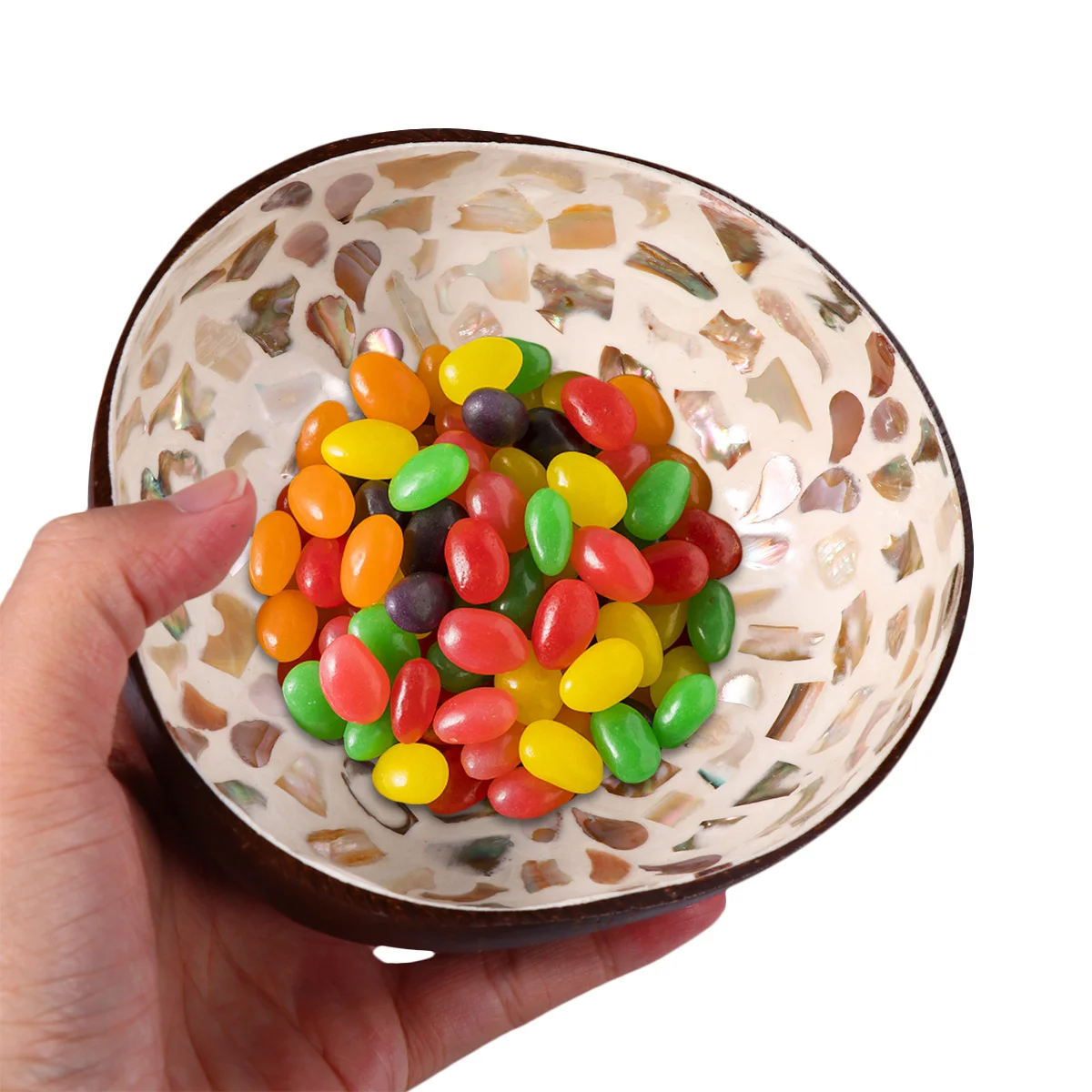 1 قطعة وعاء قشرة جوز الهند وعاء تخزين مستدام طبيعي للحلوى والمكسرات والفواكه طبق مزخرف لتزيين استوديو الصور في الفندق #3