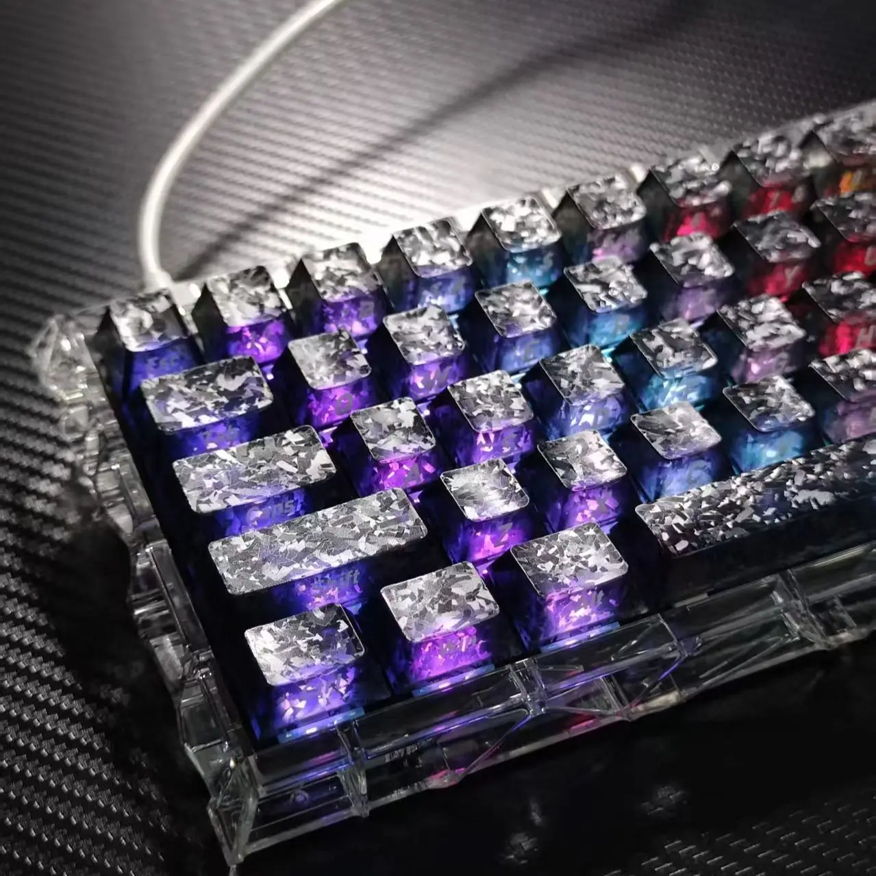 Carbon Fiber Texture Fog Black Transparent PC Keycaps 132 Keys Double Shot Cherry Profile Keycap for Gateron Mechanical Keyboard