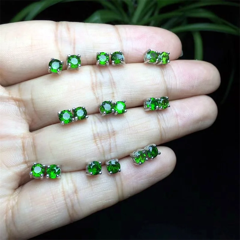 Natural Diopside Stud Earrings For Women Healing Colorful Jewelry Exquisite For Luxury Quality Girls Gift 1pair