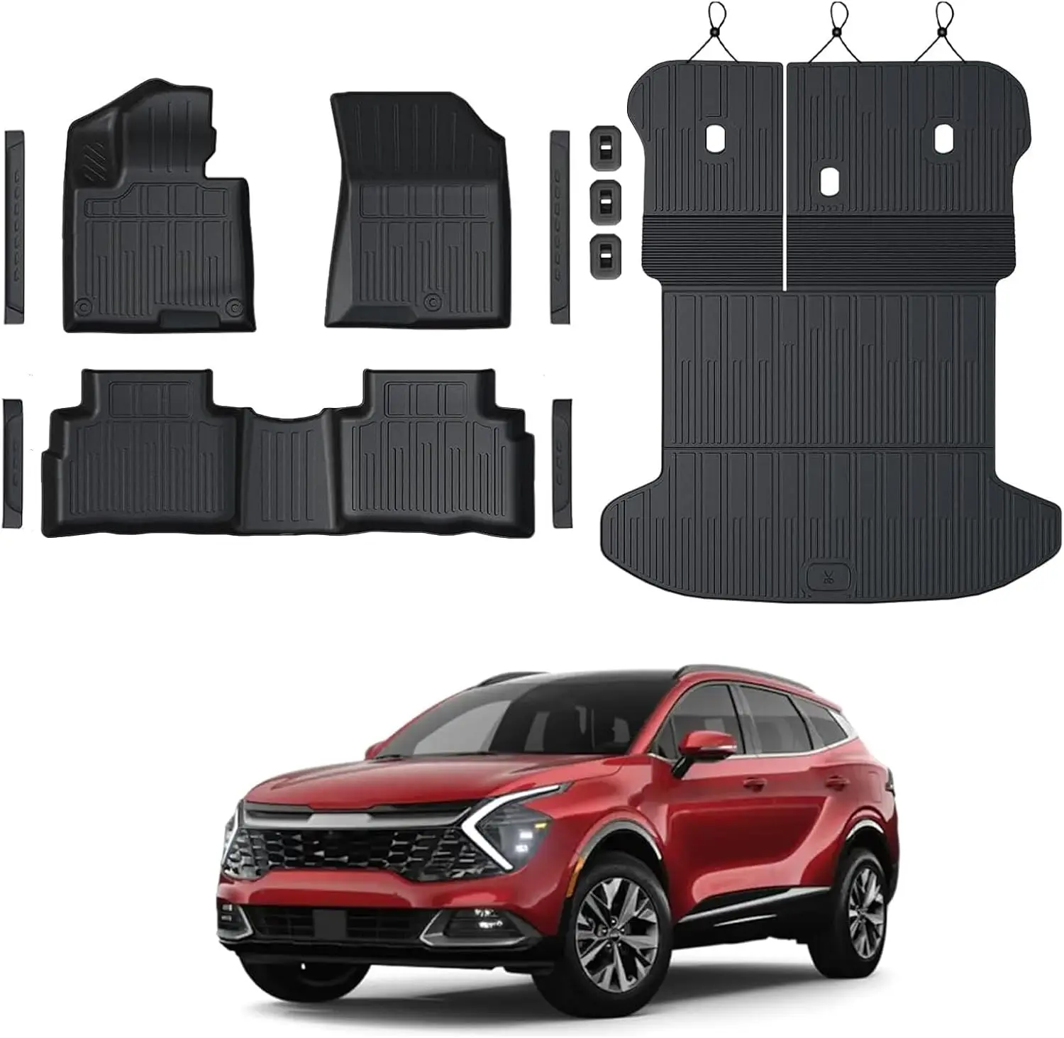 

Всепогодные коврики для Kia Sportage 2023-2026, полный комплект с ковриком в багажник и защитой спинок сидений