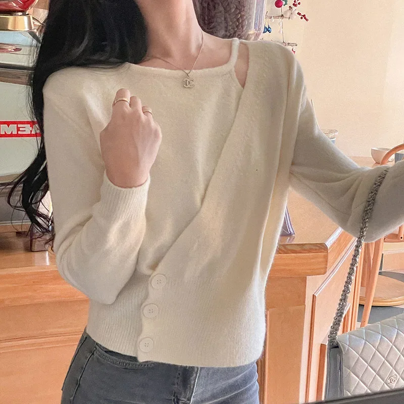 New Autumn Winter Womens Clothing Pullovers Sweater Women Button Knitted Long Sleeve Top Casual Knitwears Sweaters Poleras Mujer