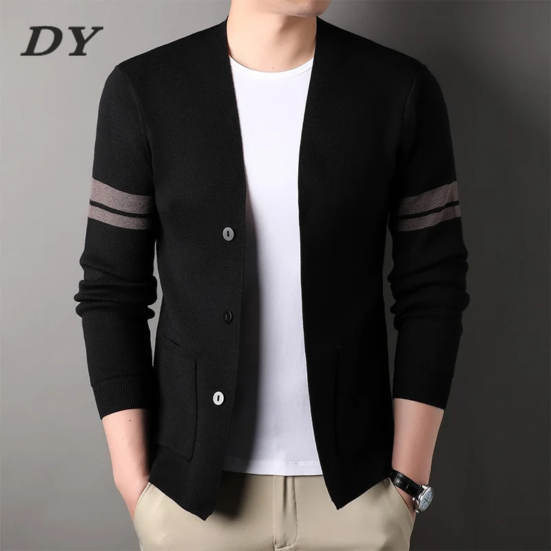 

DY Men 2024 Autumn New Casual Jacquard Half Zip Polo Cardigan Jacket Winter Long Sleeve Mock Neck Sweater Business Casual