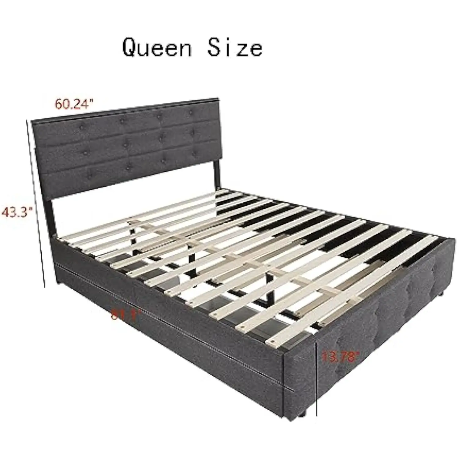 Upholstered Queen Size Platform Bed Frame with Storage Drawers and Trundle Bed, Button Tufted Headboard, Mattress Foundation wi
