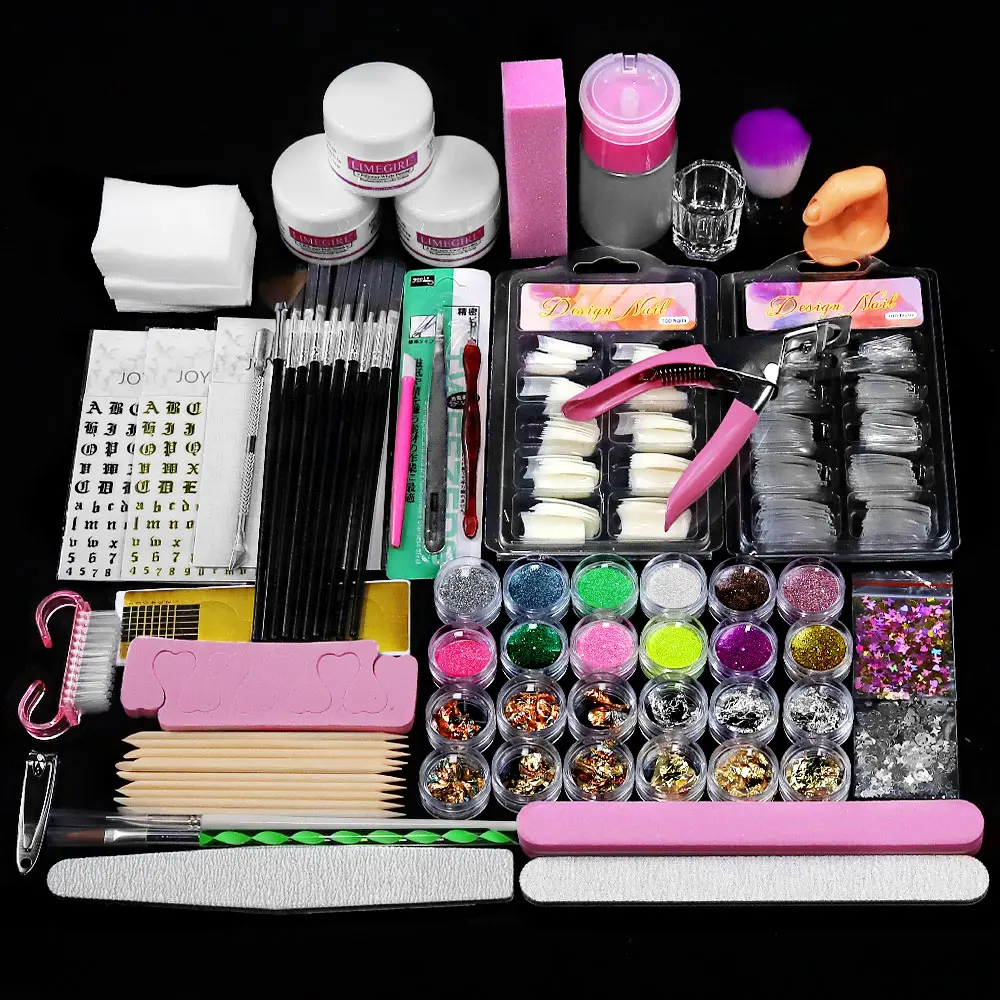 Acrylic Powder Set With Crystal Liquid Mono Pink White Transparent Acrylic Powder Kit Suitable Beginner Manicure Acrylic Powder