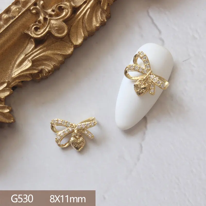10pcs/lot Luxury Bow Rose Love Alloy Nail Art Zircon Pearl Crystal Metal Manicure Nails Accesorios Supplies Decorations Charms