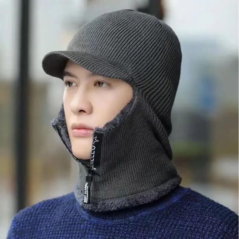 Thickened Ear Protection Hat Men's Winter Warm Hat Scarf Integrated Riding Hat Windproof and Cold One-piece Hat image 3