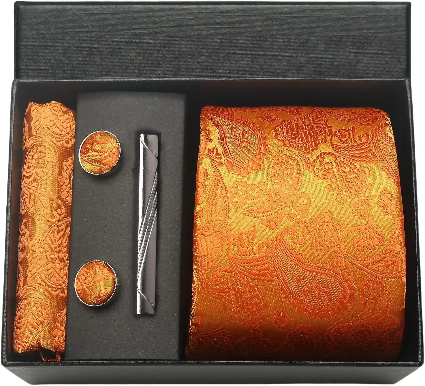 100 % Seidenkrawatte, Paisley-Blumenmuster, Herrenkrawatte, hochwertige Business-Krawatte, Einstecktuch, Krawattenklammer, Manschettenknöpfe-Set, klassisch, für Männer, Geschenkbox