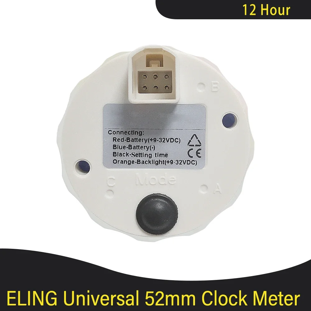 Newest Waterproof 52mm Clock Meter Gauge 12 Hour Format with 8 Colors Backlight for Yacht Car Boat Truck Universal 12V 24V