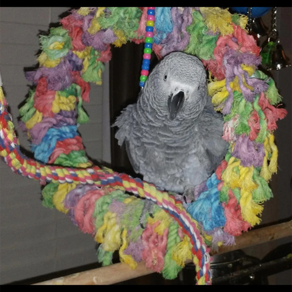 

Pet Parrot Cotton Rope Circle Toys Chewing Bite Hanging Cage Swing Rope Ring Stand Toys Bird Supplies (random Color)