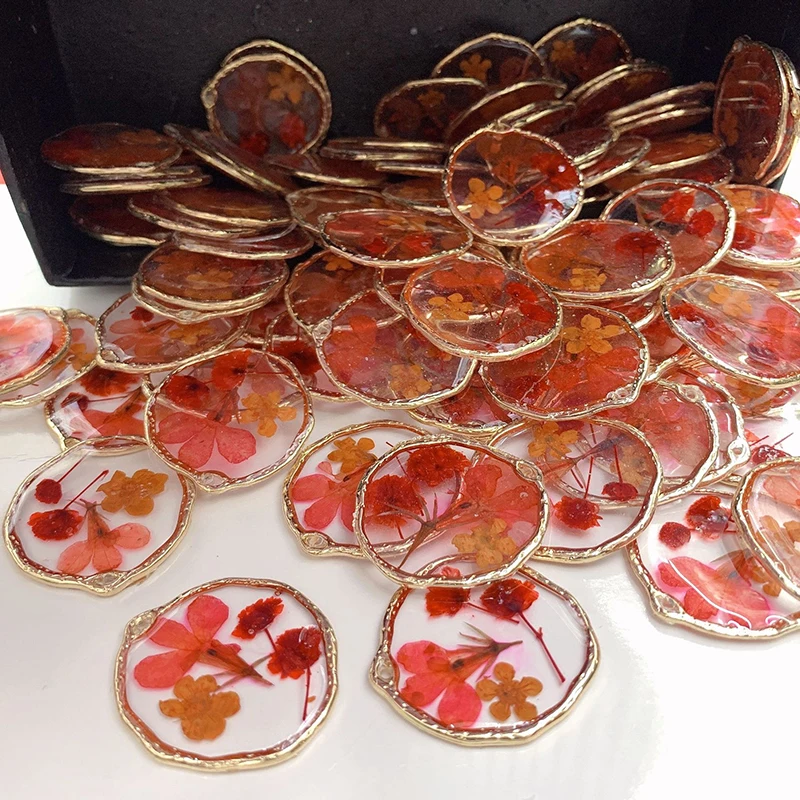 

10 шт., разноцветная прозрачная смола ручной работы, натуральный сушеный цветок, кулон для изготовления ювелирных изделий, ожерелье, браслет, аксессуары