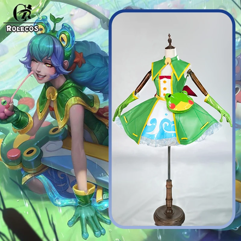 

ROLECOS Game LOL Rain Shepherd Gwen Cosplay Costume Green Women Humorous Style Dress Halloween Party Role Play Outfit