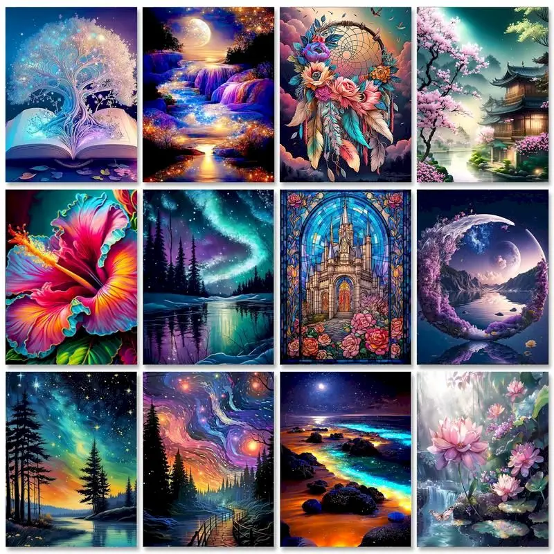 

5d Diamond Art Painting Aurora Landscape Mosaic Embroidery Cross Stitch Set Full Round Rhinestone Diy Home Decoration Gift