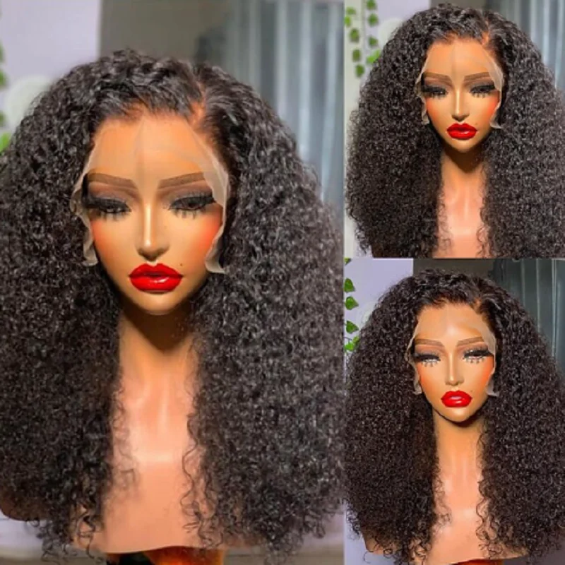 

26 inch Soft Long 180 Density Kinky Curly 13*6 Lace Front Wigs For African Women Babyhair PrePlucked Black Glueless Deep Daily