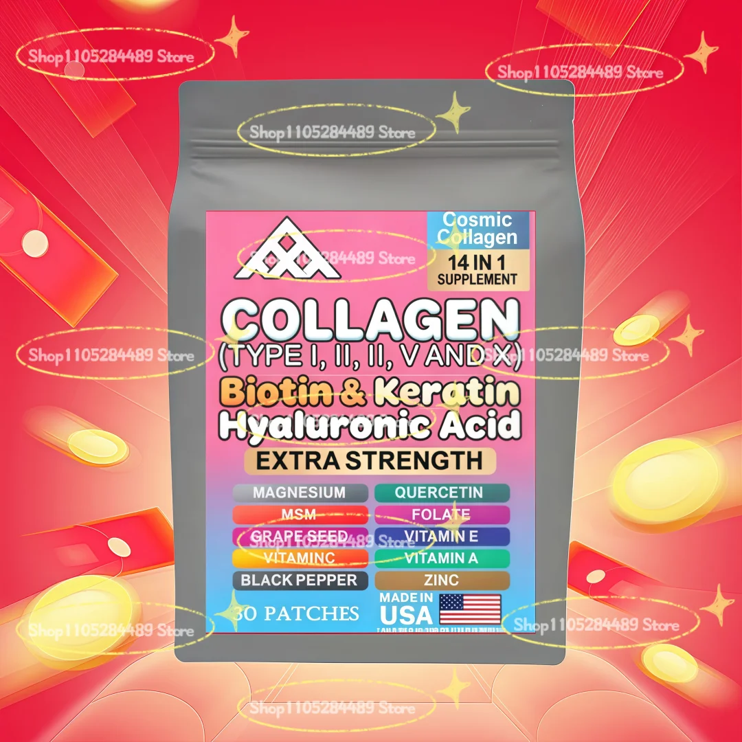 Collagen Transdermal Patches with Hyaluronic Acid, Vitamin C, Niacin - Support Skin, Hair, Nails & Joint Health 30 Patches
