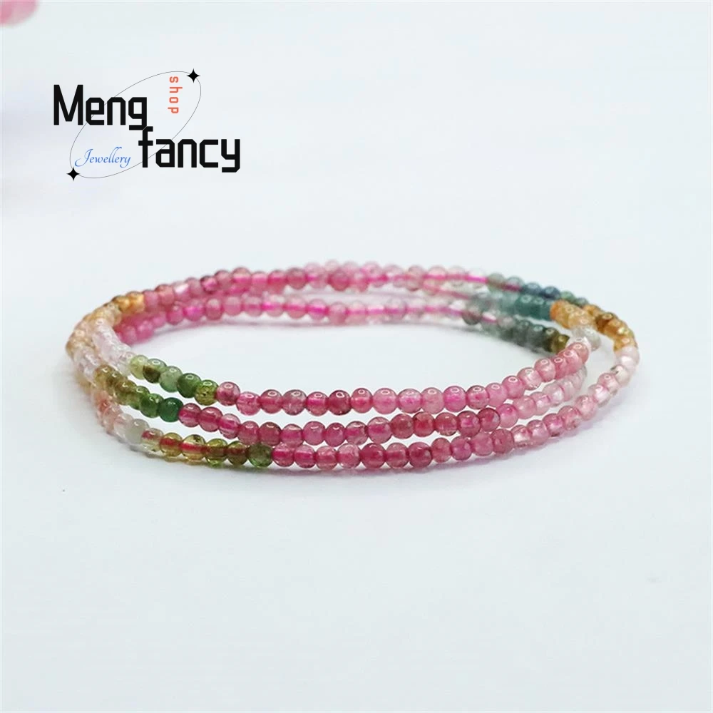 Natural Rainbow Tourmaline Exquisite Elegant Charm High-grade Multi Loop Brazilian Old Pit Ice Transparent Bracelet Fine Jewelry