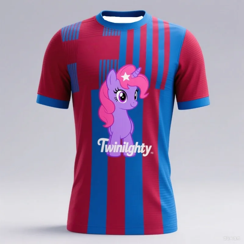 

Новинка 2025 года, мужская и женская летняя модная футболка с v-образным вырезом и короткими рукавами с принтом «Маленький пони», футбольный костюм