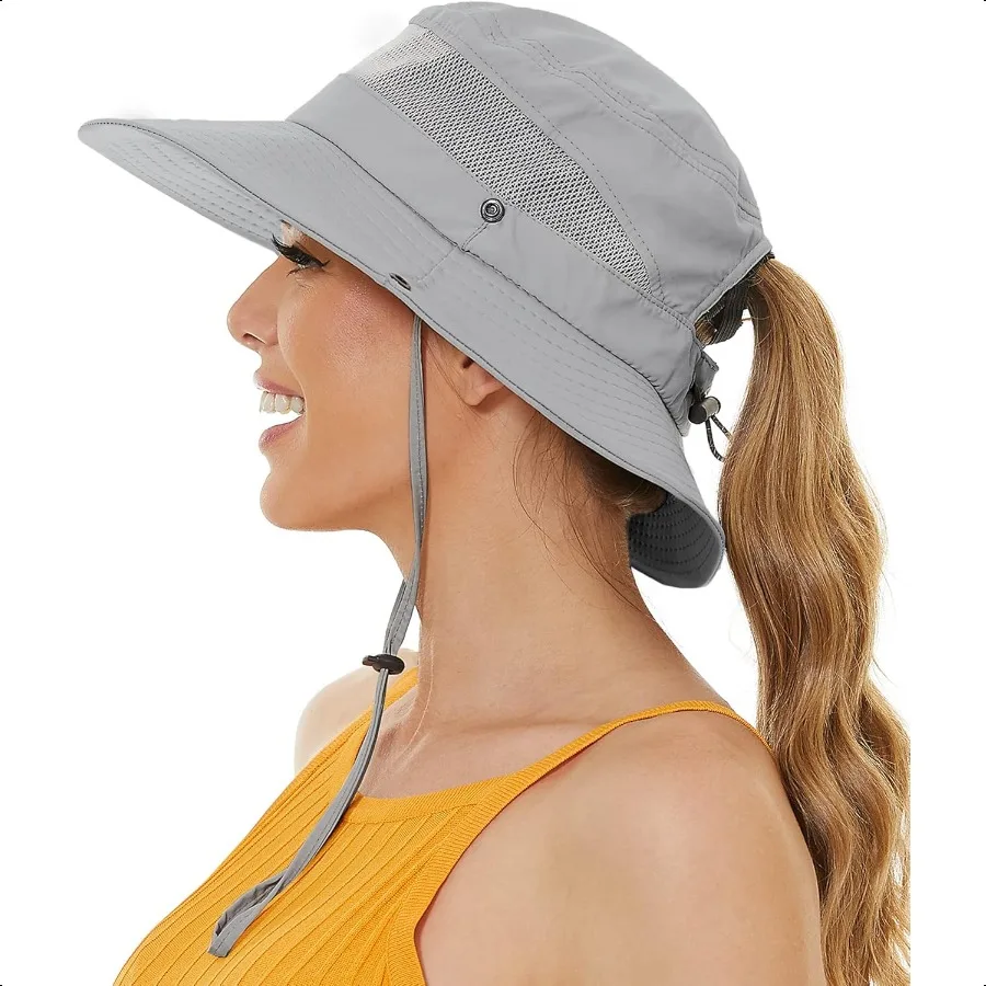 

Пляжные шляпы Sun Bucket для женщин с отверстием для хвоста, защита от солнца, УФ UPF50 +, водонепроницаемая шляпа для рыбалки, сафари, пешего туризма