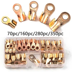 70/160/280/350PCS 10A-50A Open Crimp Ring Connector OT Cable Electrical Wire Terminal Copper Lugs Terminal Connectors Kit