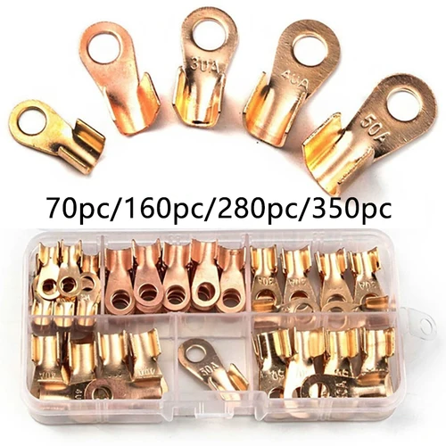 Conector de anillo de crimpado abierto OT, Terminal de Cable eléctrico, terminales de cobre, Kit de conectores, 70/160/280/350 piezas, 10A-50A