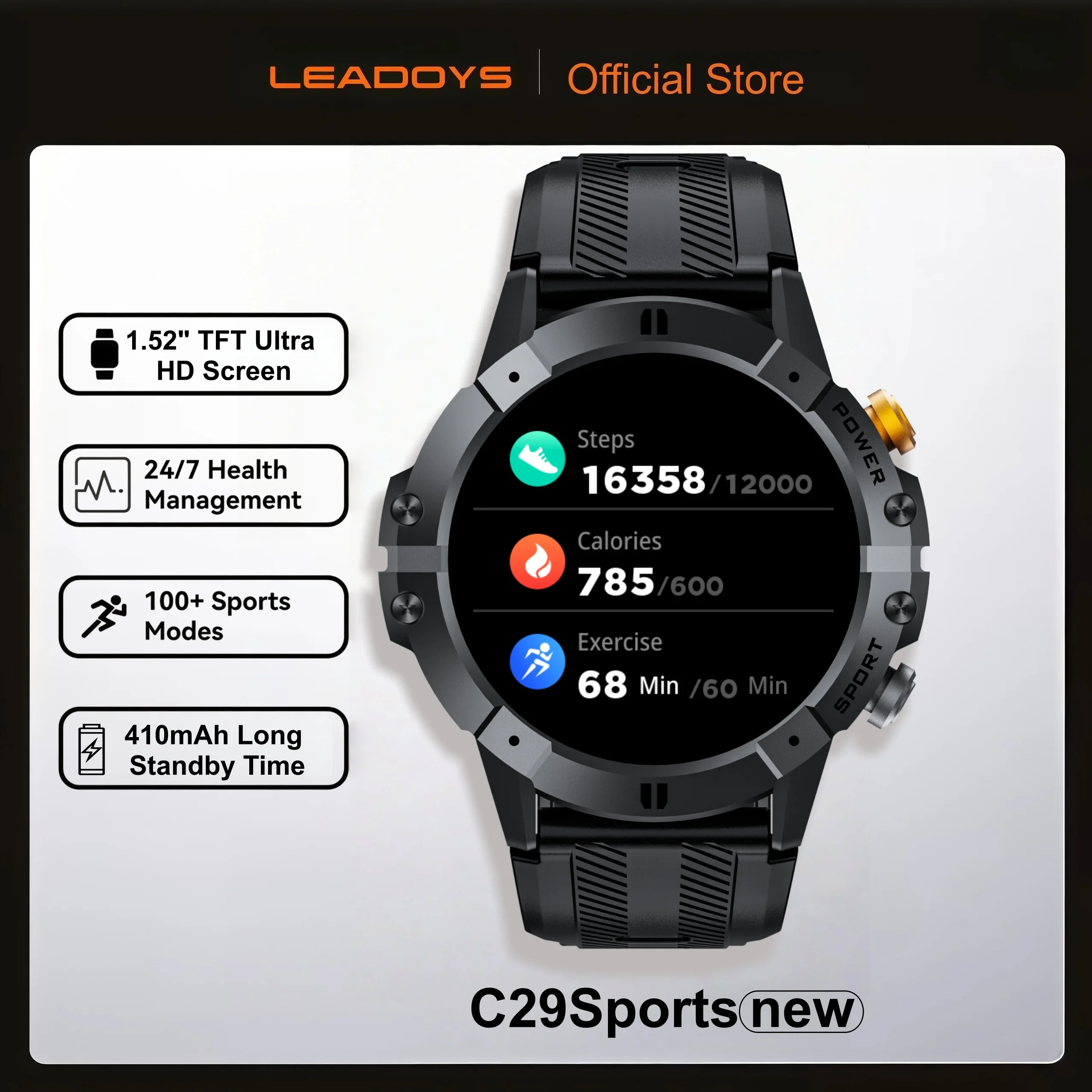 

LEADOYS Smart Watch 1ATM Waterproof 1.52" Screen Fitness Tracker with 100+ Sports Modes Sleep Monitoring Heart Rate Stress Detec