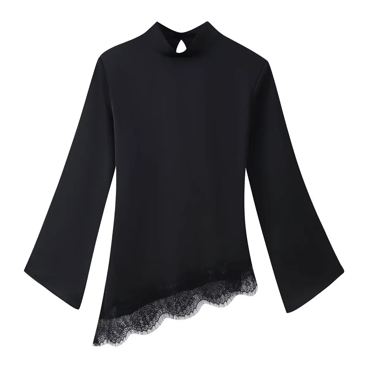 

WOMAN 2026 Summer New Fashion Wide Shoulder Splicing Lace-Up Top Casual Long Sleeve Vintage female Shirts Blusas Chic Tops