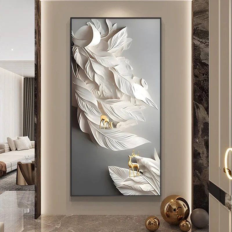 مدخل الشرفة غرفة المعيشة الجدار الديكور اللوحة ريشة فورتشن الغزلان لوحات معلقة بهو عن بعد يعتم أضواء جدارية LED #3
