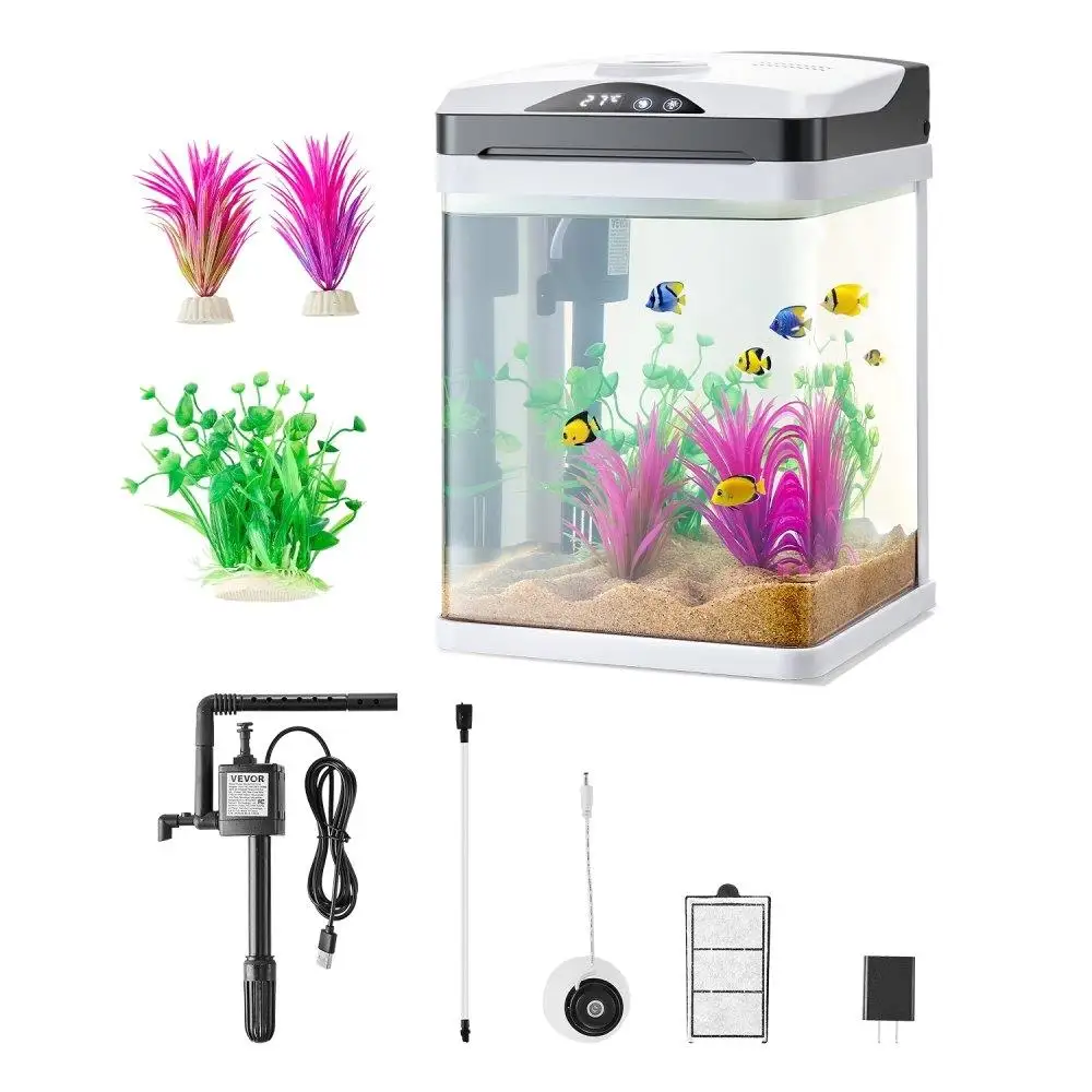 

2 Gallon LED Fish Tank Aquascaping Smart Square Glass Self Cleaning Aquarium 7 Color Lighting System
