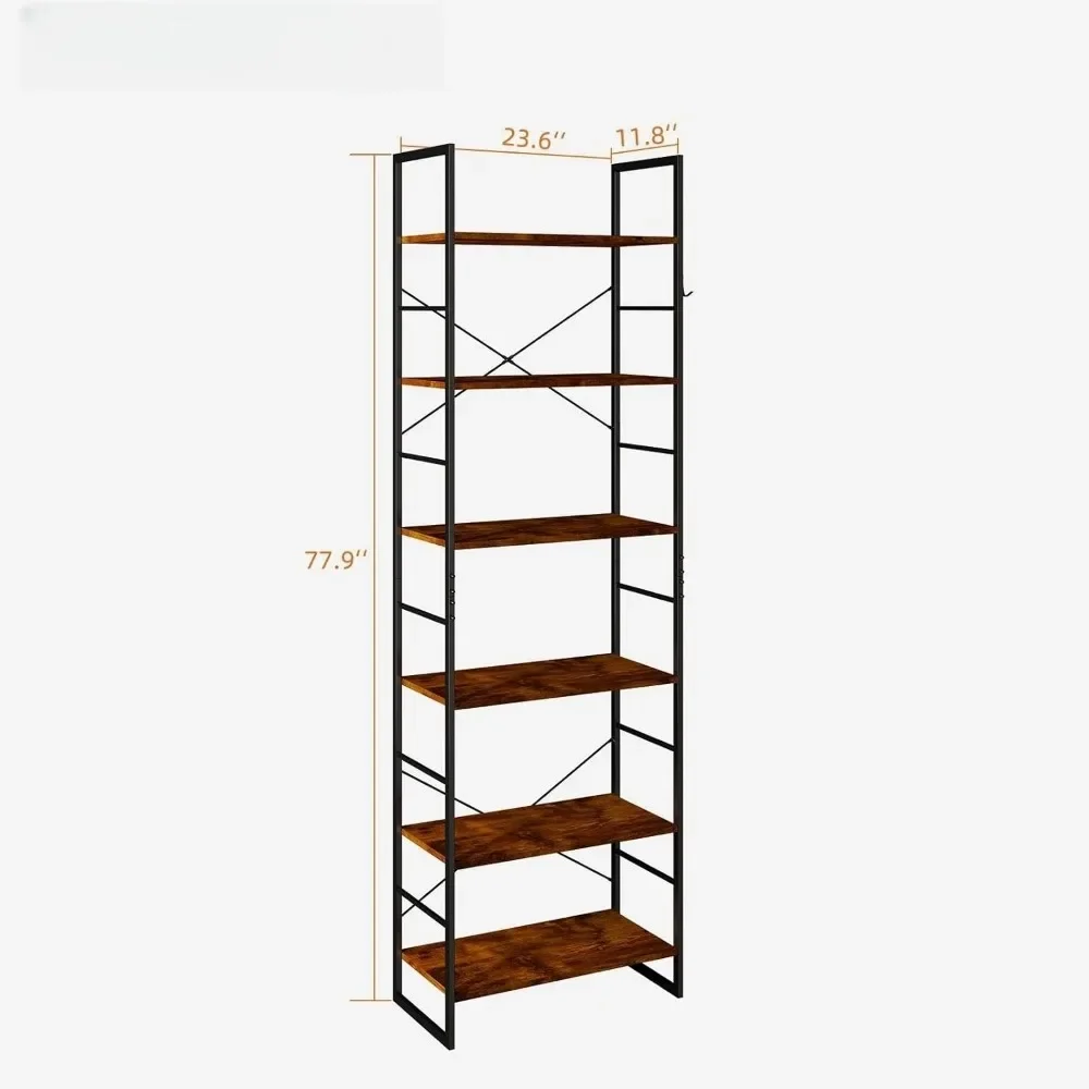 6 Tier Bookshelf, Free Standing Bookcase, Industrial Book Shelf with Metal Frame, Storage Rack Shelves Organizer for