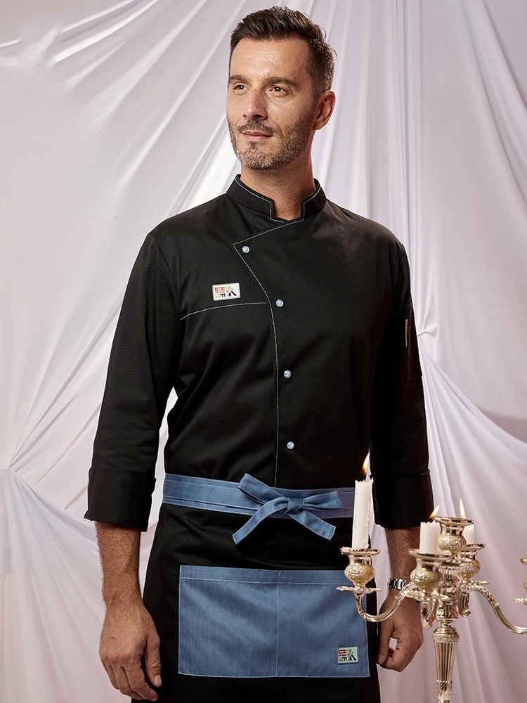 Uniforme de Chef à manches longues, veste de Chef de Restaurant pour hommes, vêtements de cuisine d'hôtel pour femmes, manteau de serveur de café, chemises de serveuse de boulangerie