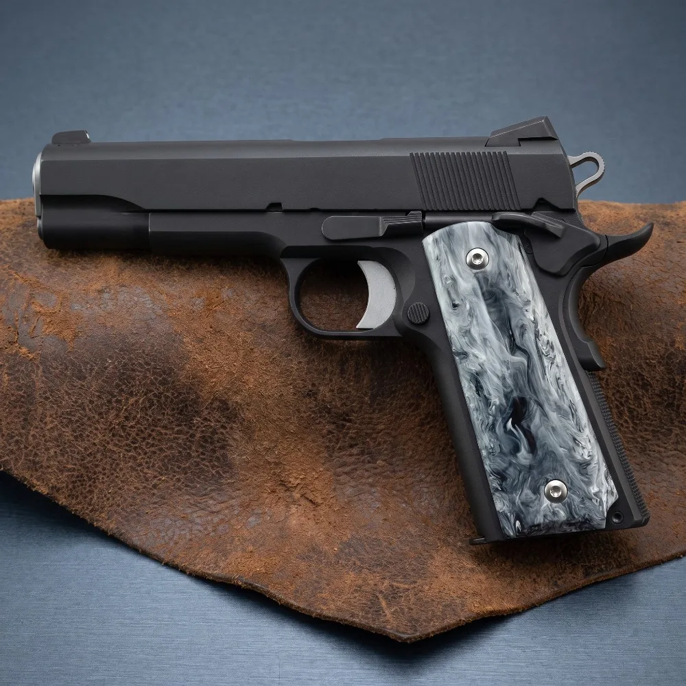 Gloss Marbled Resin 1911 Handle Scales Beautiful Ink Flow Pattern Replacement Grips for Full Size 1911 Pistol Collectors