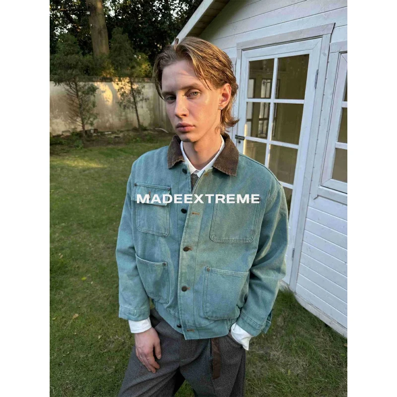 

EME Осенняя американская потертая куртка в стиле ретро соленого цвета, короткое широкое пальто Boxy Fit Top Cleanfit