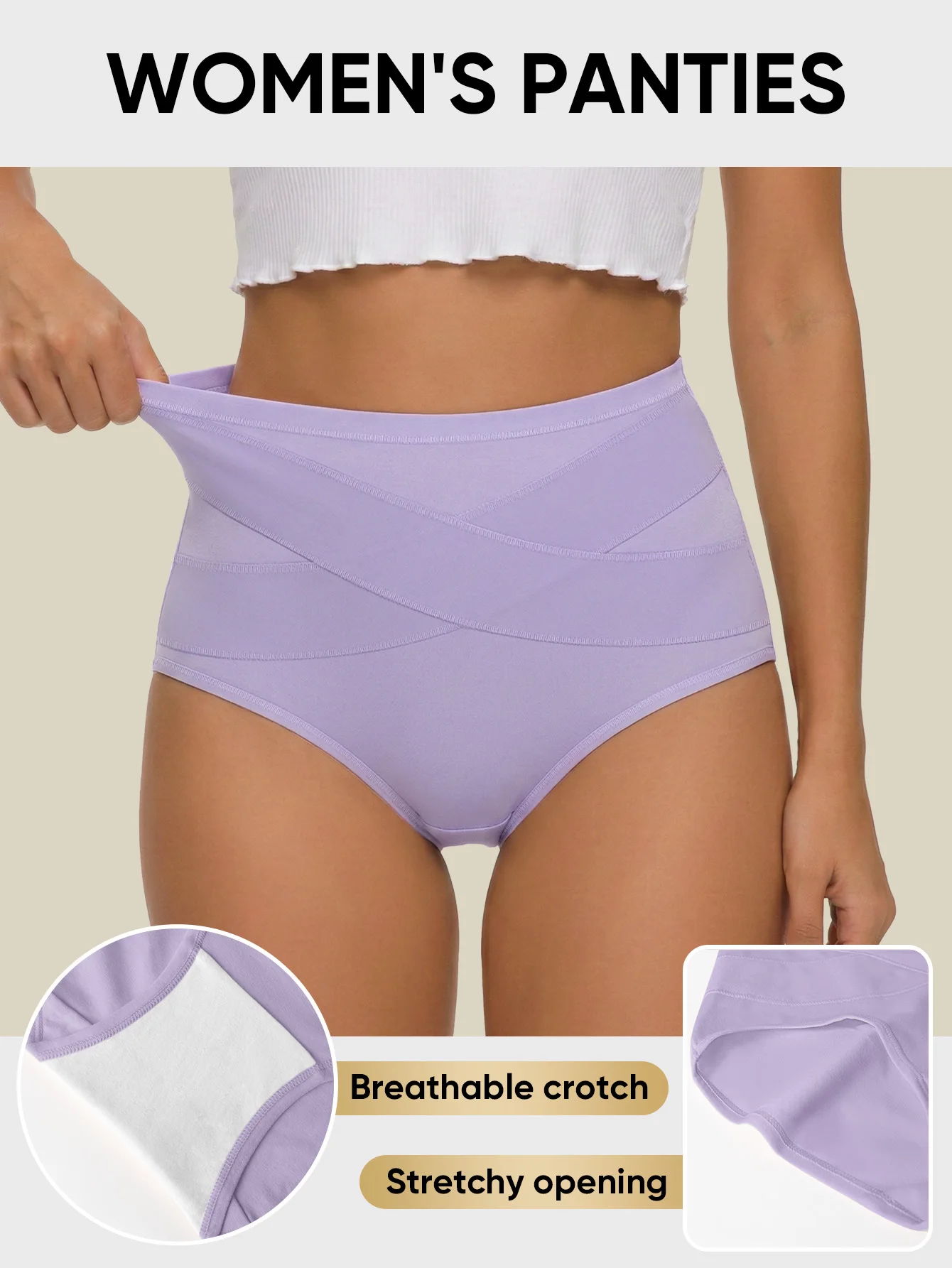 OLISHI 7PCS Women's High Waist Cotton Briefs Tummy Control Hip Lifting Underwear Breathable Soft Comfortable Simple Design S-XXL