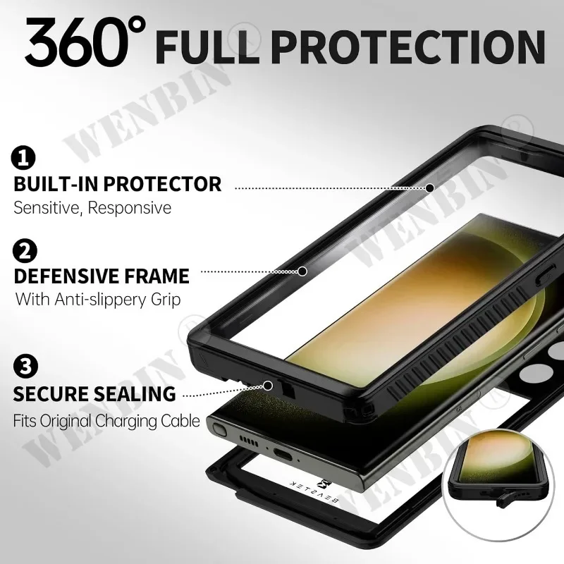 Luxury IP68 Waterproof Case For Samsung S24 Ultra Plus S21 S23 FE A54 A34 A24 A14 Full Body Rugged Transparent Underwater Cover
