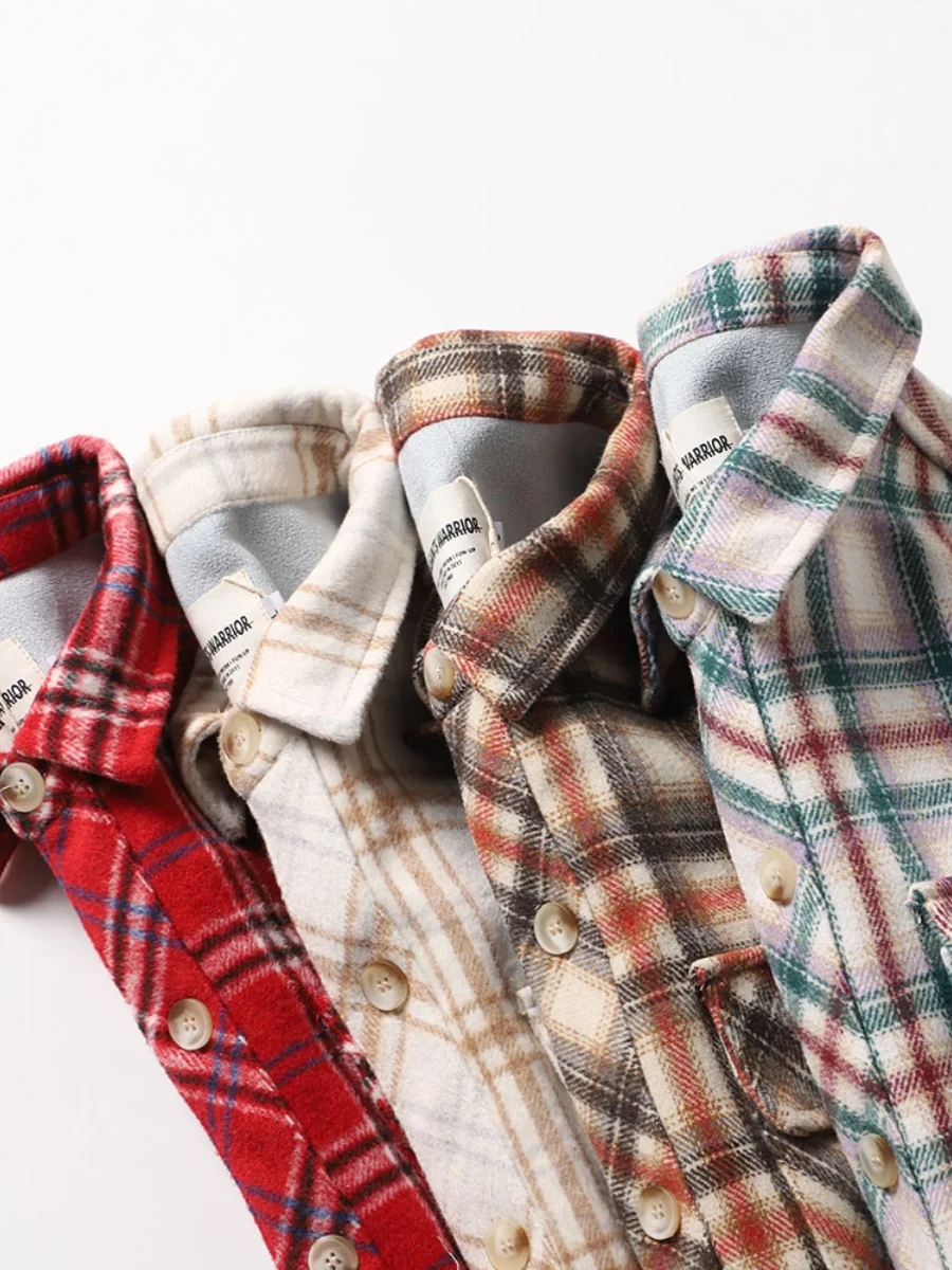 Camisa Xadrez de Manga Longa em Fleece Grosso com Gola Casual, Quente para Outono Inverno, Caimento Solto, Moda Jovem, Agasalho Moderno