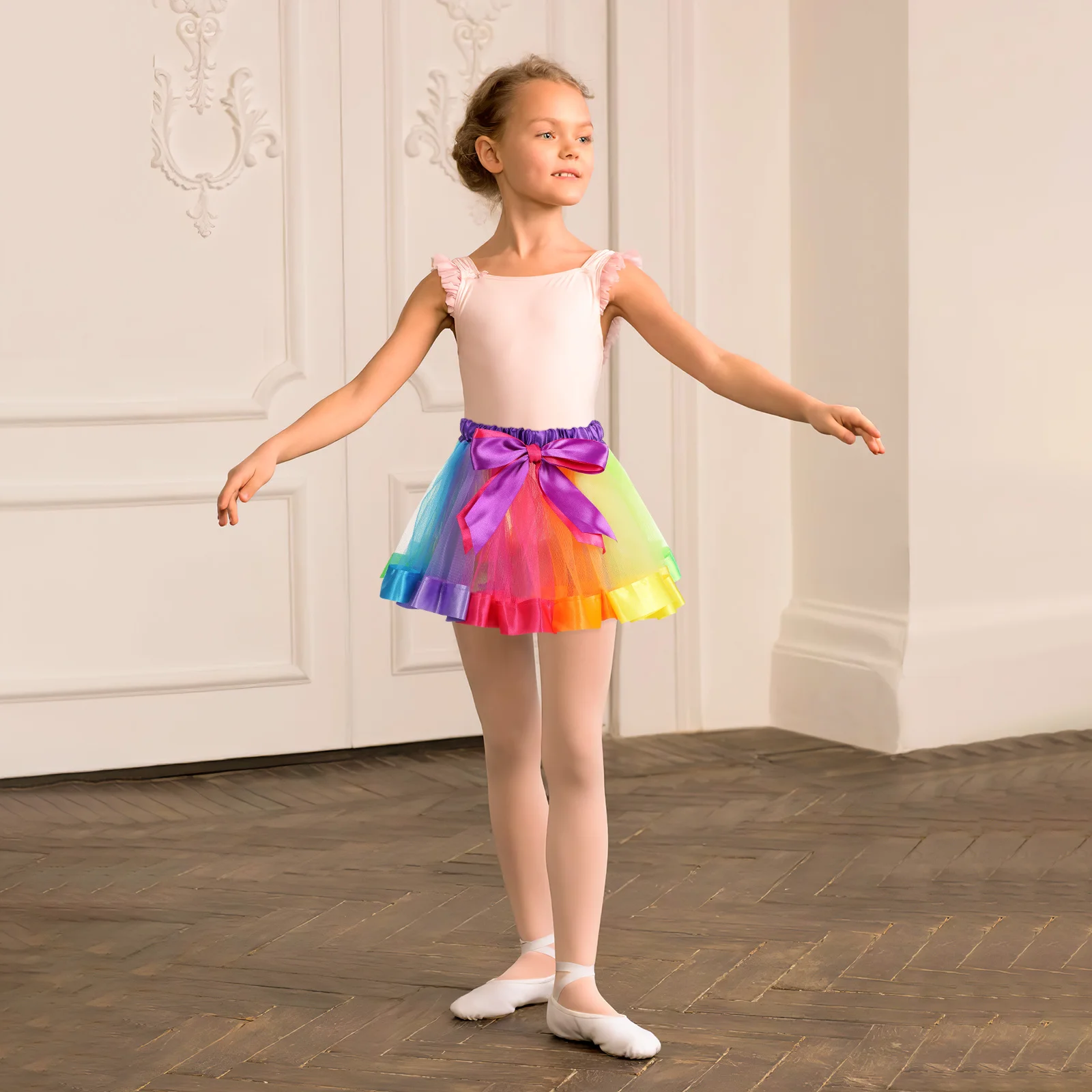 

Girls Layered Rainbow Tutu Skirt Ruffle Tiered Dance Performance Dress for 4-6 Years Old Best Gift for