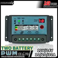 Powlsojx Dual Battery Solar Charge Controller 10A 20A 30A PWM 12V 24V System Batteries Power Panel Regulator Charger