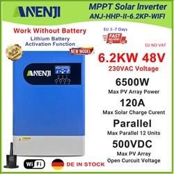 6.2KW 48V Hybrid Solar Inverter 230V Pure Sine Wave Parallel Solar Inverter Off Grid  PV 60 -500VDC 120A  MPPT Solar Charger BMS